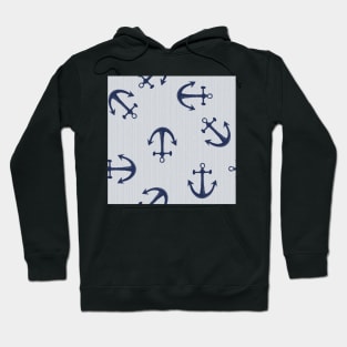 Maritime pattern of blue anchors on light gray Hoodie